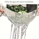 1 pieza de filtro lateral de sartén de cocina de acero inoxidable, sin carga, fácil de drenar, no necesita fuente de alimentación, fabricado con material de acero inoxidable, con separación de agua, para pasta, verduras, frutas, accesorios de cocina para