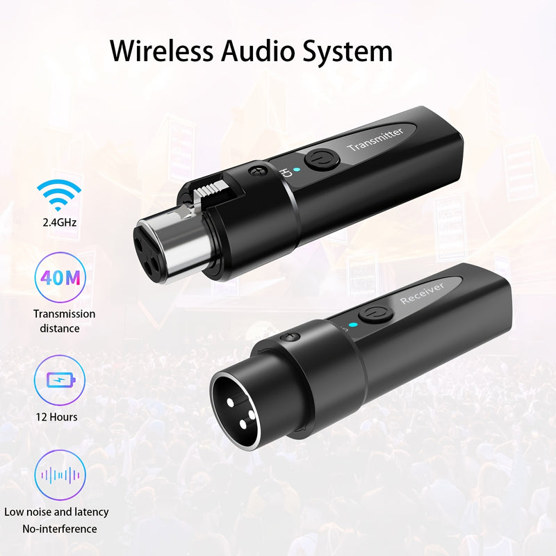 Transmisor inalámbrico de micrófono XLR, sistema inalámbrico de micrófono de 2,4 GHz, adaptador de micrófono inalámbrico recargable para mezcladores, micrófono dinámico