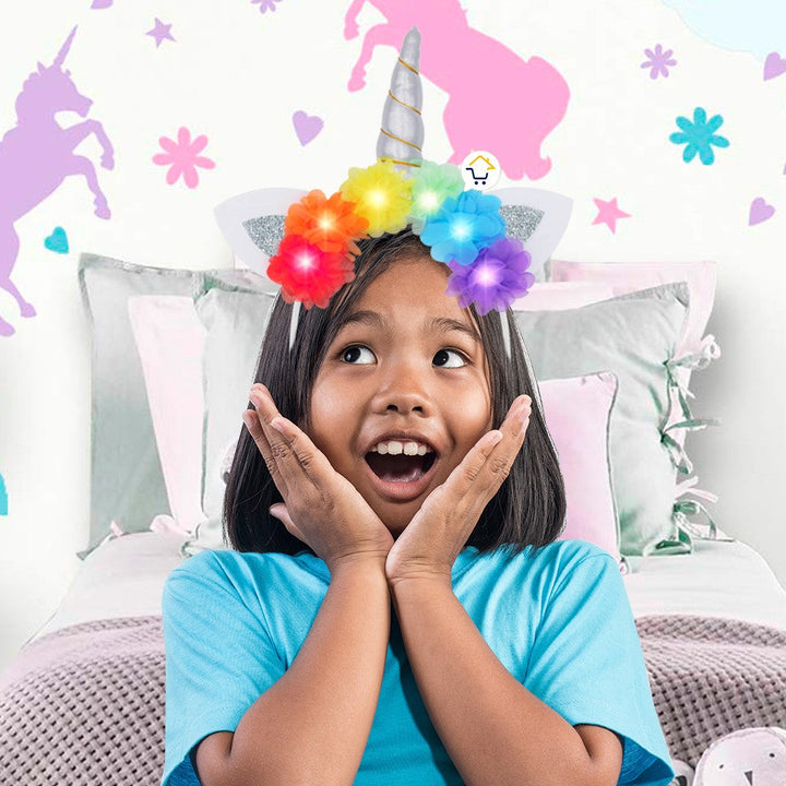 Diadema Tiara Unicornio Luz LED Floral Niñas OF364