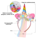 Diadema Tiara Unicornio Luz LED Velo Niñas OF365