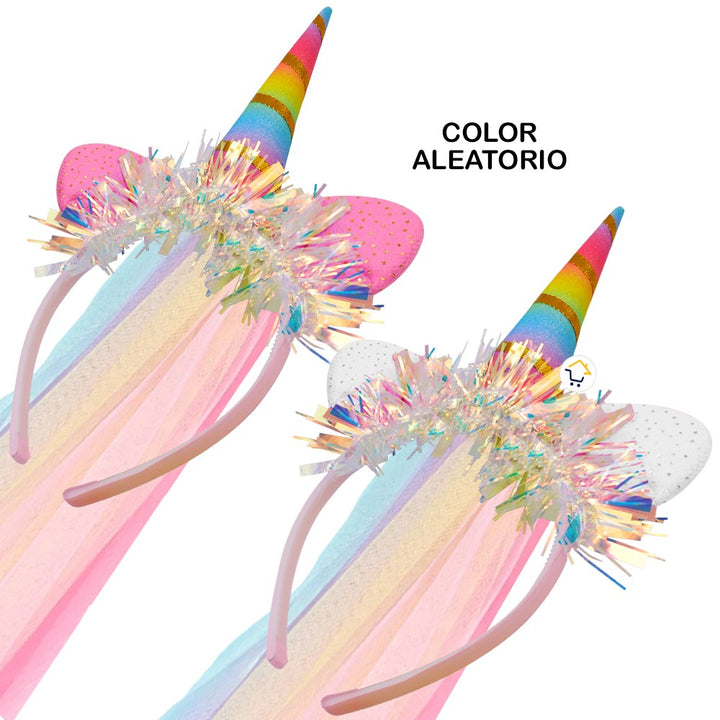 Diadema Tiara Unicornio Luz LED Velo Niñas OF365