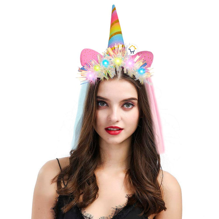 Diadema Tiara Unicornio Luz LED Velo Niñas OF365