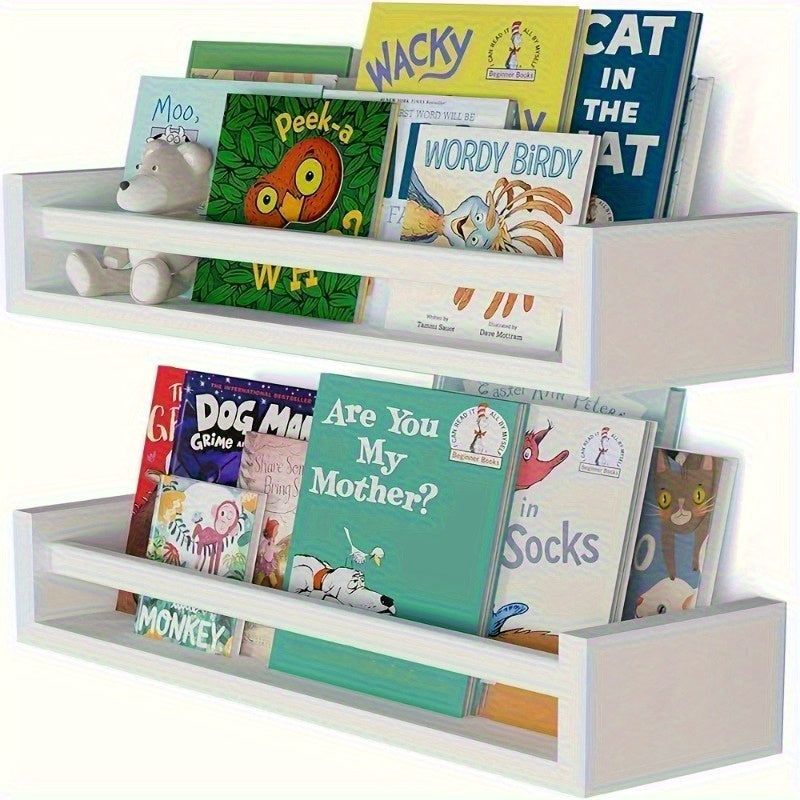 Estante de almacenamiento para niños, estante flotante montado en la pared, estante de madera sólida blanco para decoración de dormitorio, utilizado para almacenar libros, juguetes y decoración.