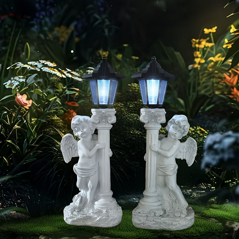Luz de escultura solar ángel - Estatua de jardín de resina con diseño de columna romana, iluminación decorativa para caminos, patios y patios, perfecta para Navidad, Día de San Valentín y regalos románticos, luces de hadas para iluminación al aire libre.