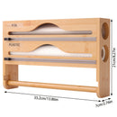 Organizador de cocina con cortador de papel film y soporte para papel - Solución de almacenamiento tres en uno: dispensador de papel encerado, rollos de papel encerado y aluminio - Ahorra espacio con portarrollo de plástico y dispensador de envoltura