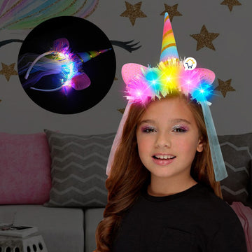 Diadema Tiara Unicornio Luz LED Velo Niñas OF365