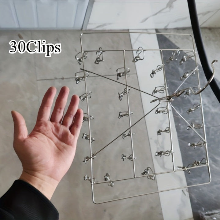 1 colgador de acero inoxidable duradero con 30/40 pinzas a prueba de viento - ideal para secar calcetines, bragas y medias navideñas, diseño ahorrador de espacio, gancho para prendas, tendedero, perfecto para hogar o tienda, mejor opción para Navidad