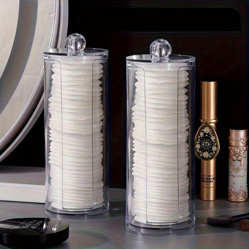 Tarro de almacenamiento plástico transparente con tapa, ideal para maquillaje, cosméticos, organización del baño y dormitorio, diseño para encimera, tapa de fácil acceso, contenedor transparente para artículos de higiene y organizadores de maquillaje
