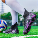 Zapatillas de fútbol de corte alto para jóvenes - Ligero, transpirable, suela de goma antideslizante, zapatos de entrenamiento cómodos con patrón azul y negro, perfectos para deportes al aire libre y práctica, uso todo el año, calzado de entrenamiento |