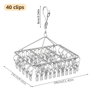 Estante de secado de calcetines de acero inoxidable con 20/30/40 clips, gancho giratorio a prueba de viento para calcetines, sujetadores, ropa interior y accesorios de lavandería, tendederos
