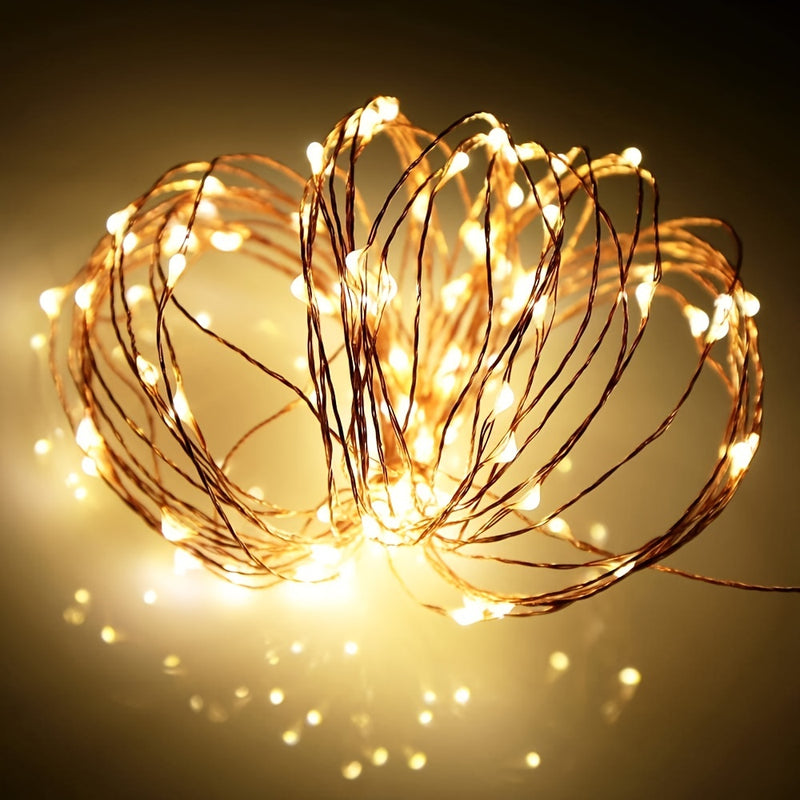 1 juego, Luces de Hadas LED con Caja de Batería y Cable de Cobre de 2/5/10m Guirnalda de Lámpara Exterior para Árbol de Navidad y Decoración de Fiesta de Boda