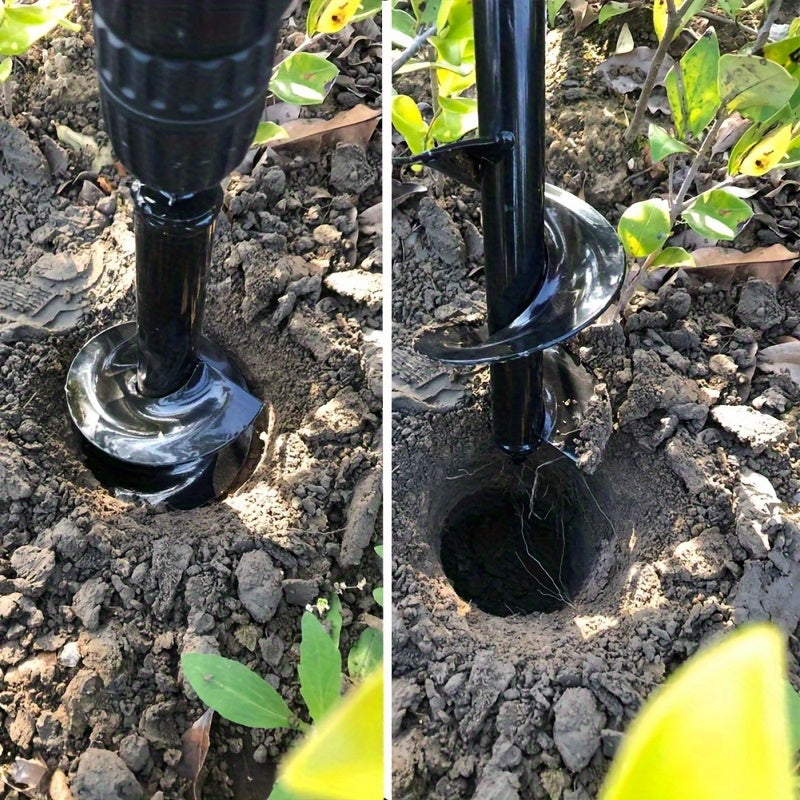 Punta de taladro para jardín de alta resistencia de 4"x12" con cuchillas de metal - 3/8" de diámetro hexagonal, mango ergonómico para plantar, mezclar suelo y cavar agujeros | Construcción metálica duradera para cavar y plantar fácilmente en jardín, césp