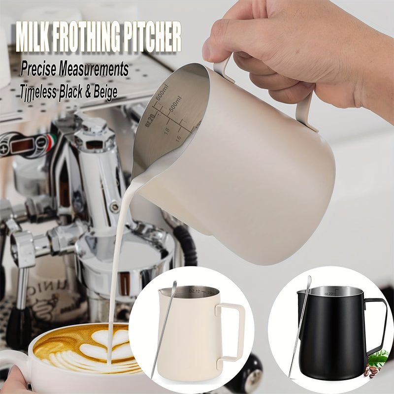 Juego de jarra para espumar leche de acero inoxidable - Jarra para espumar leche de 350 ml/600 ml con medidas precisas para café, capuchino, arte latte - Incluye bolígrafo decorativo