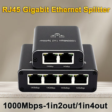 Divisor/switch de Ethernet Gigabit RJ45 de 1 puerto a 2 salidas y 1 puerto a 4 salidas - Switch de red alimentado por USB-C de 1000 Mbps con indicadores LED, Auto-MDIX, compatible con cables categoría 5e/6/7/8 para hogar, escuela, oficina, compartir inte