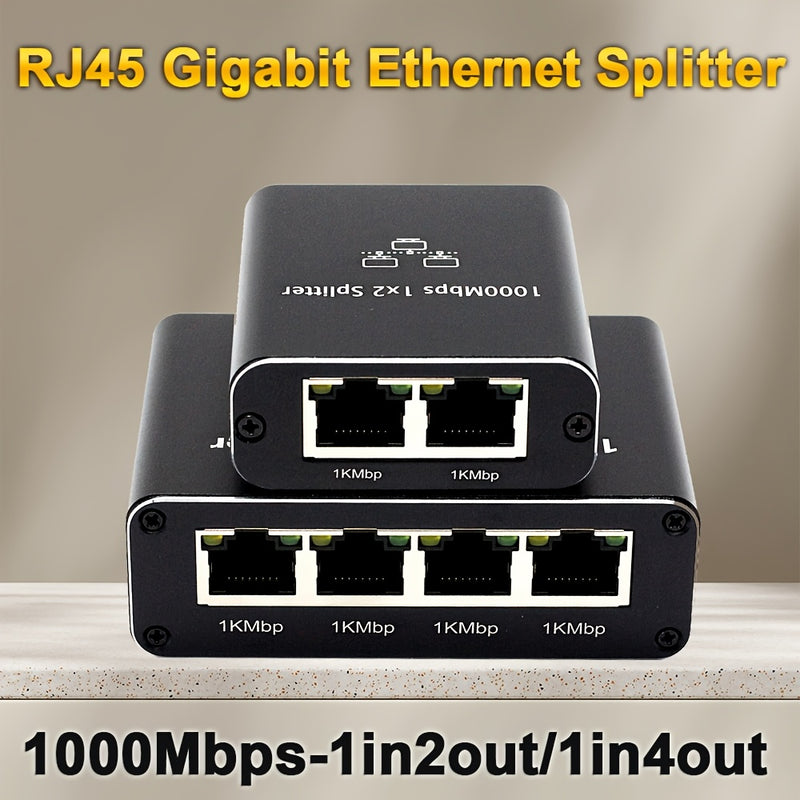 Divisor/switch de Ethernet Gigabit RJ45 de 1 puerto a 2 salidas y 1 puerto a 4 salidas - Switch de red alimentado por USB-C de 1000 Mbps con indicadores LED, Auto-MDIX, compatible con cables categoría 5e/6/7/8 para hogar, escuela, oficina, compartir inte