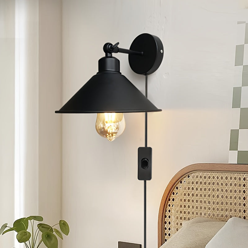 Lámpara de pared industrial rústica con base E26, montaje semiempotrado, 60W, bombilla no incluida, adecuada para sala de estar o dormitorio, enchufe de EE. UU.