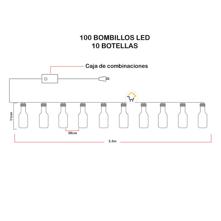 Guirnalda Luces Micro Led Botellas x10 Navidad 3.3M 1648