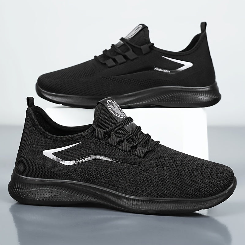 Zapatillas casuales transpirables para hombre - Ligero, antideslizante, con diseño trenzado sólido - Negro, ideal para aventuras al aire libre y entusiastas del fitness, calzado deportivo | Aspecto deportivo | Parte superior de malla transpirable, tejida