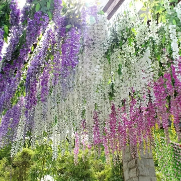 20 piezas de Guirnalda Artificial de Glicinas - Enredadera Colgante Morada y Blanca para Bodas, Fiestas, Paredes y Techos del Hogar - Decoraciones Florales Sin Mantenimiento, Adornos para Fiestas | Enredaderas de Bajo Mantenimiento
