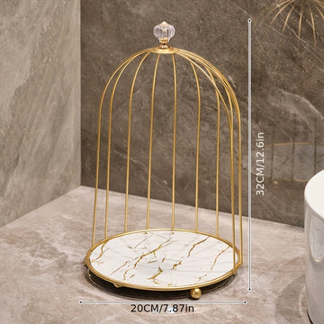 1 organizador de maquillaje de hierro fundido en tono dorado, estante en forma de jaula para baño, elegante soporte para perfumes y productos de cuidado de la piel, repisa para tocador y mostrador