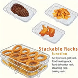 3pcs Accesorios de Acero Inoxidable para Freidora de Aire - Rejilla Rectangular Multifuncional, Apto para Microondas, Apilable y Antiadherente - Adecuado para la Mayoría de Freidoras de Aire, Revestimiento para Freidora de Aire