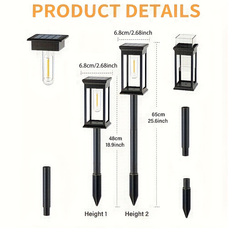 Conjunto de 4 Luces Solares Comerciales para Calles y Áreas, Luces Solares Exteriores para Aceras, Luces Inteligentes con Encendido/Apagado Automático, Luces Decorativas Solares para Jardines y Paisajes, Luces Solares IP44 para Calles, Entradas, Céspedes