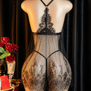 Lencería sexy, camisón con falda corta con abertura, incluye: camisón con falda + tanga, elegante camisón de noche para mujeres, camisón seductor para la cama, bata de batalla apasionada