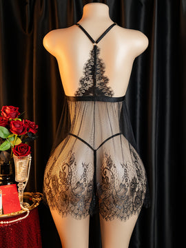 Lencería sexy, camisón con falda corta con abertura, incluye: camisón con falda + tanga, elegante camisón de noche para mujeres, camisón seductor para la cama, bata de batalla apasionada