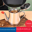 Tetera de acero inoxidable con filtro removible, botella multifuncional para aceite, forma ovalada, libre de BPA, lavable a máquina, 1 unidad
