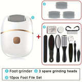 Amoladora Eléctrica para Pies con 3 Cabezales de Repuesto, Juego de Herramientas de Pedicura de 10 Piezas, Lima Eléctrica - 2 Velocidades, Batería de Litio 400mAh, Luces LED Auxiliares, Compacta y Portátil para Viajes - El Mejor Regalo para el Día del Pa