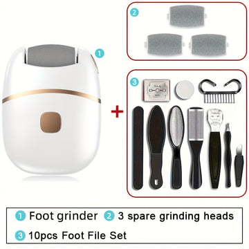 Amoladora Eléctrica para Pies con 3 Cabezales de Repuesto, Juego de Herramientas de Pedicura de 10 Piezas, Lima Eléctrica - 2 Velocidades, Batería de Litio 400mAh, Luces LED Auxiliares, Compacta y Portátil para Viajes - El Mejor Regalo para el Día del Pa