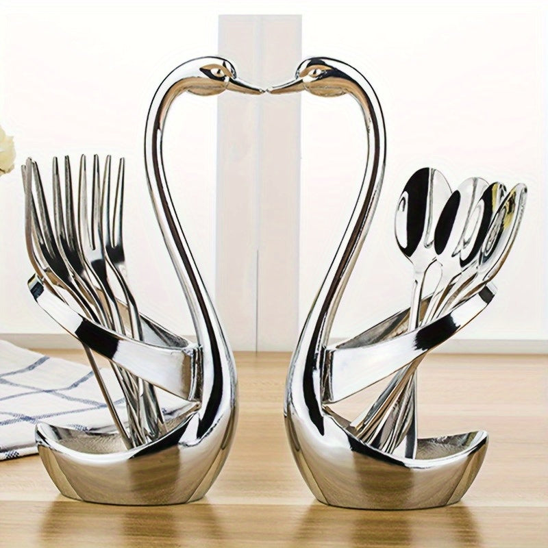 2 Piezas de Soporte para Vajilla en Forma de Cisne Plateado, Acero Inoxidable, Ideal para Fiestas/Bodas/Familia/Barra de Café y Restaurantes