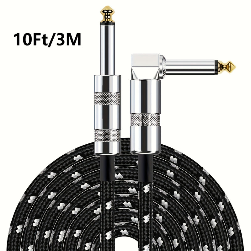 Cable de Guitarra Eléctrica Pro de 10 pies - Cables de Instrumento para Guitarra Eléctrica, Bajo Eléctrico, Mandolina Eléctrica, Audio Profesional con Conectores de Ángulo Recto a Recto de 1/4, Color Negro, Transmisión de Sonido Duradera y Sin Ruido