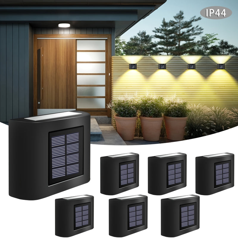 4pcs Luces de Pared de Jardín con Energía Solar de 6LED - Luz Cálida y Blanca, Perfectas para Patios Exteriores, Céspedes, Cercas, Caminos y Decoración de Fiestas