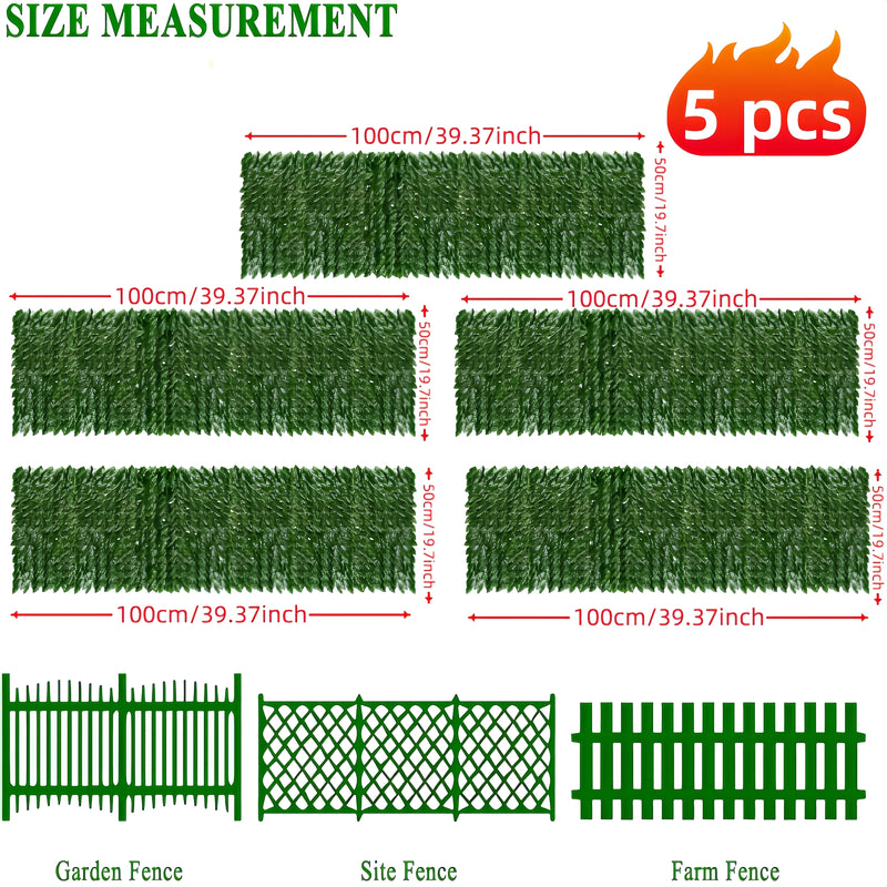 5 unidades, longitud total 500 cm × 50 cm, pantalla de privacidad para exteriores con ivy artificial, resistente a UV, fondo verde con ivy artificial, panél de hiedge, adecuado para bodas, terrazas, balcones, jardines, patios traseros, restaurantes, hote