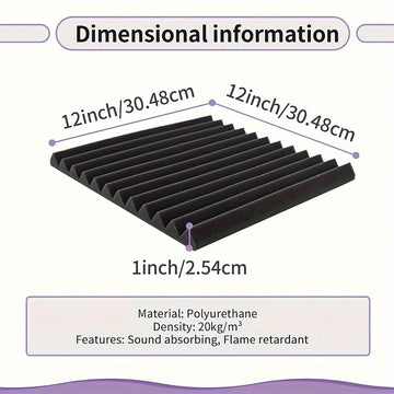 Juego de 36 Paneles de Espuma Acústica para Estudio - Cuñas Incombustibles para Aislamiento Acústico con Adhesivo Doble Cara, Ideales para Hogar, Oficina y Espacios de Grabación - 1" x 12" x 12