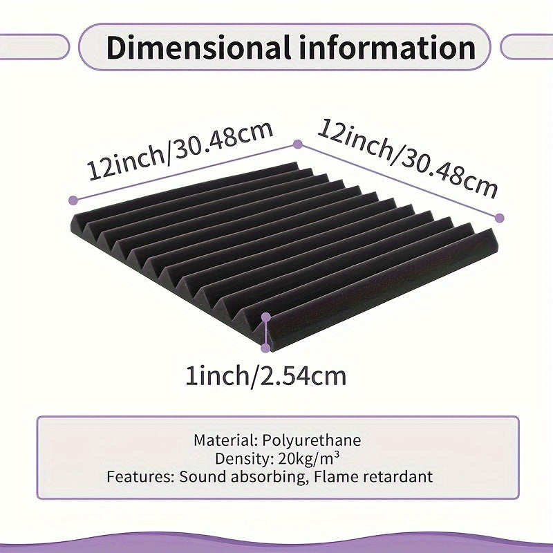 Juego de 36 Paneles de Espuma Acústica para Estudio - Cuñas Incombustibles para Aislamiento Acústico con Adhesivo Doble Cara, Ideales para Hogar, Oficina y Espacios de Grabación - 1" x 12" x 12