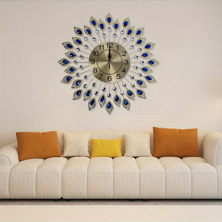 1 pieza, reloj de sol estilo europeo con diseño de piedras gemas en forma de lágrima - Reloj de pared moderno y minimalista silencioso para sala de estar, funcionamiento con batería (no incluye pilas AA), decoración de pared para reloj