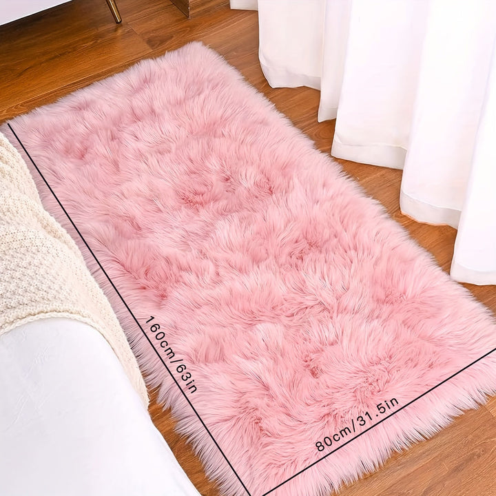 1 pieza, alfombra de felpa gruesa rosa, 100% poliéster, antideslizante, lavable a máquina, hecha a máquina, para decoración de dormitorio, oficina o habitación
