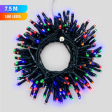 Extensión Luz LED Lineal 100 Luces 7.5m Cable Verde Multicolor 1433