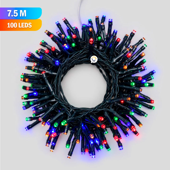 Extensión Luz LED Lineal 100 Luces 7.5m Cable Verde Multicolor 1433