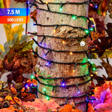 Extensión Luz LED Lineal 100 Luces 7.5m Cable Verde Multicolor 1433