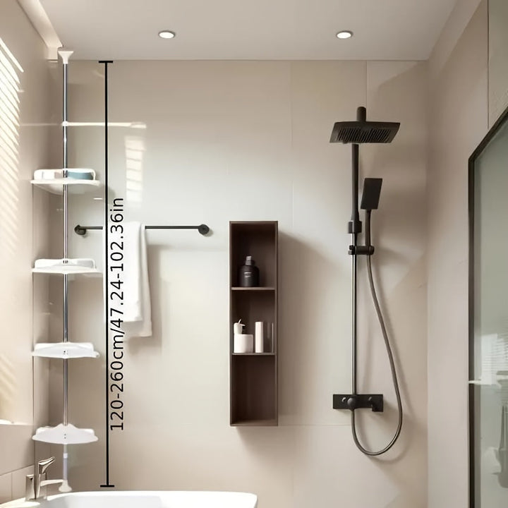 Estante de Esquina Ajustable de Acero Inoxidable para Ducha con Cestas de Almacenamiento de 4 Niveles - Instalación Sin Taladro, Acabado Pulido