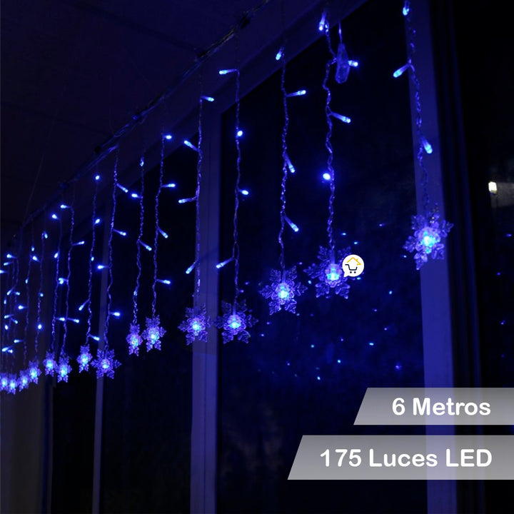 Luces Led Copos De Nieve 6 M Extensión Cortina Luz Navidad Azul 2086