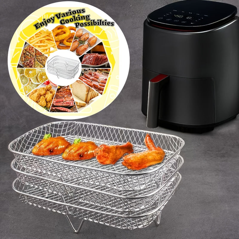 Conjunto de 3 piezas de Accesorios para Freidora de Aire de Acero Inoxidable 304, Rejilla para Microondas, Rejilla de Acero Inoxidable para Freidora de Aire Multifuncional Rectangular, Adecuada para la Mayoría de las Freidoras de Aire, Rejilla para Freid