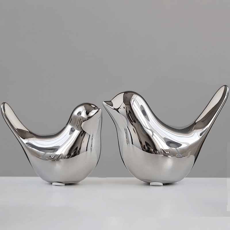 Elegantes figuras de pájaros pequeños dorados - Decoración moderna de porcelana para sala de estar, dormitorio, oficina y armarios, perfectas para el Día de San Valentín, decoración de pájaros.