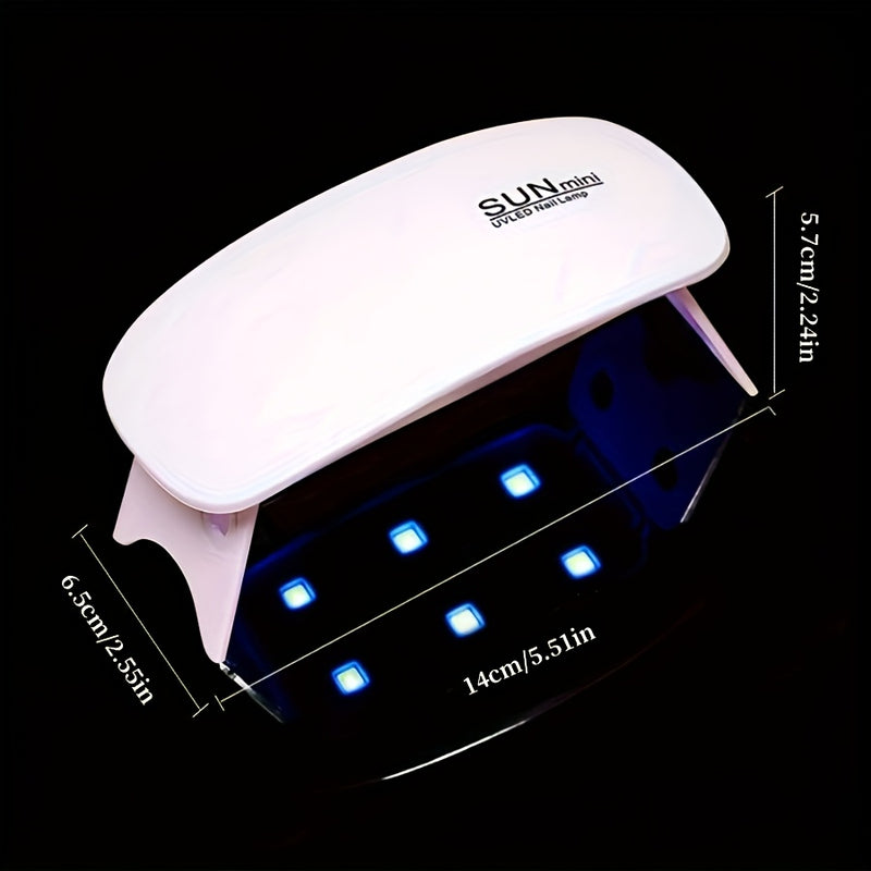 Mini Lámpara Portátil para Uñas con 6 LED - Rosa y Blanco, Alimentación USB, Diseño Plegable, Ideal para Pulir y Secar Gel - Perfecta para Cuidado de Manos, Pies y Uñas