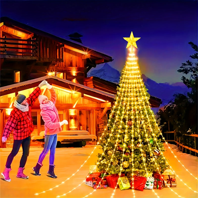 200 luces LED para árbol de Navidad, luces de cascada para exteriores con alimentación USB, 2M/6.56 pies, 8 modos, para decoración del hogar, bodas, patio - No impermeable, sin batería, fuente de luz LED, voltaje de funcionamiento ≤36V