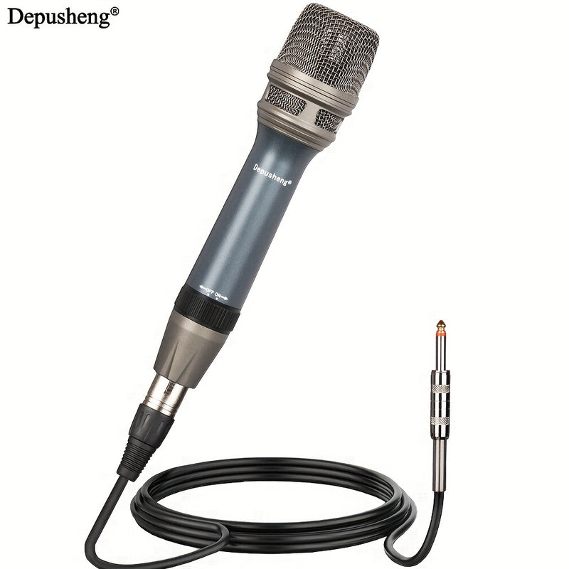Micrófono vocal dinámico profesional DEPUSHENG C90 - Micrófono dinámico cardioid unidireccional con bobina móvil, interruptor ON/OFF, cable de audio XLR de 177 pulgadas y conector de 1/4" para grabación, canto, karaoke, grabación de voz, diseño elegante