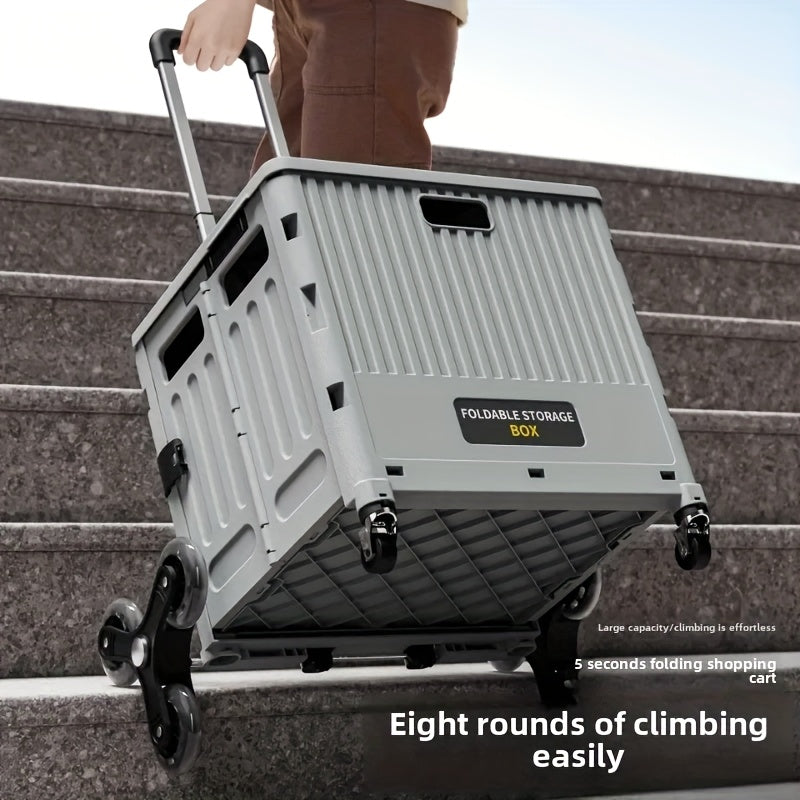 1pc Carrito de compras plegable portátil, carrito ligero plegable para supermercado, tienda de comestibles, campamento al aire libre, picnic, carrito de tracción manual, no necesita electricidad, material de plástico duradero